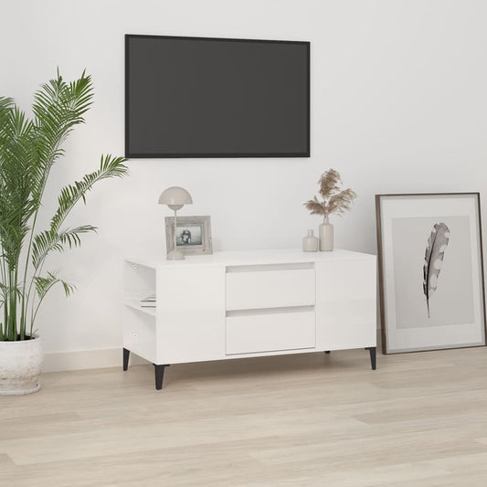 TV-Møbel Høyglans Hvit Tv-benk 102x44,5x50 cm