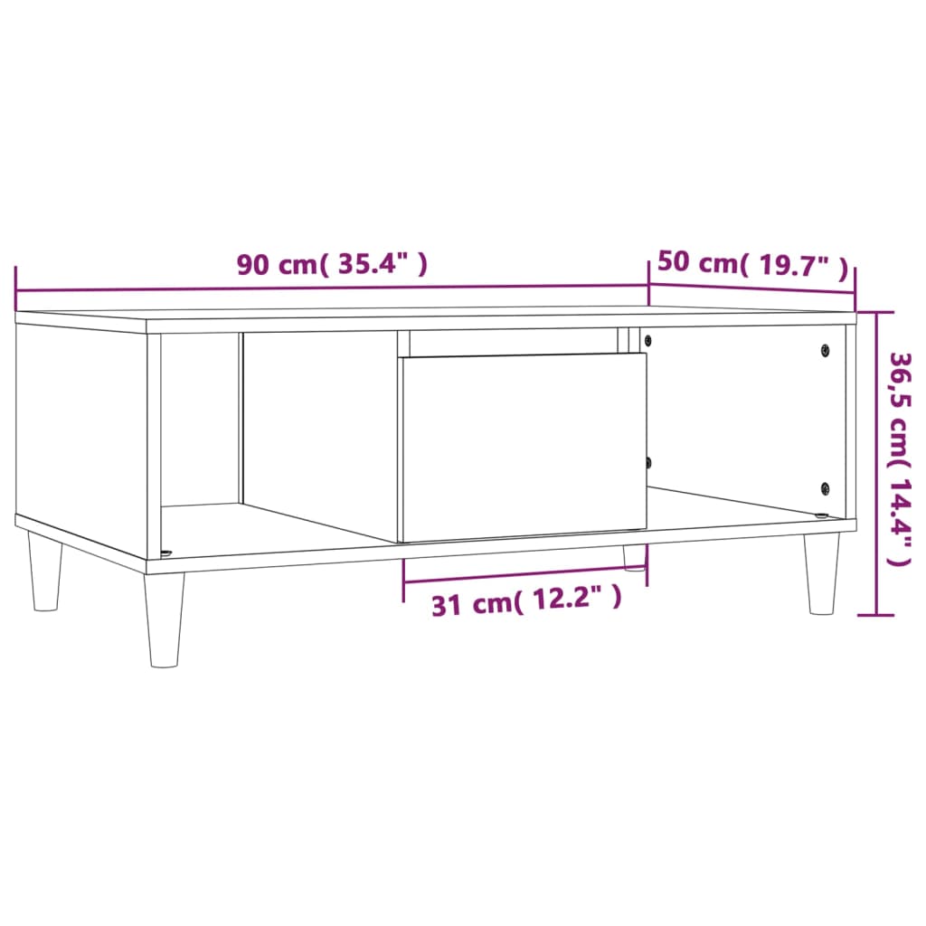 Salongbord Sofabord Sonoma Grå 90x50x36,5 cm