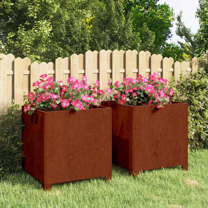 Plantekasser med ben 2 stk rust 40x40x40 cm cortenstål