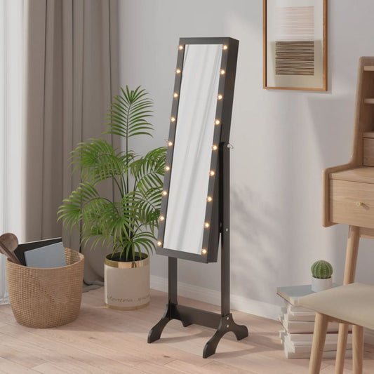 Veggspeil Svart Frittstående speil med LED 34x37x146 cm