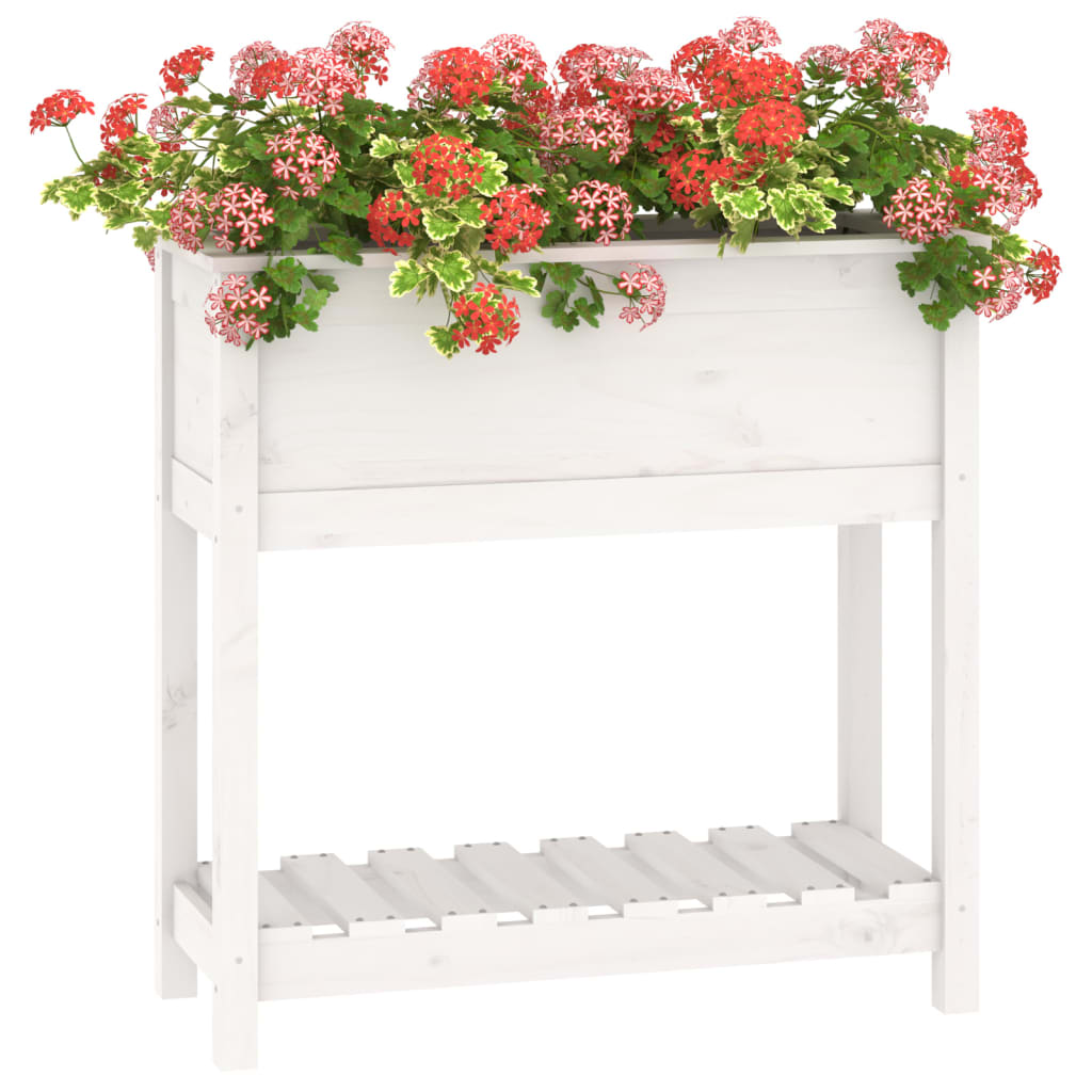 Utendørs Blomsterkasse Plantekasse Tre med hylle Hvit 82,5x34,5x81 cm heltre furu