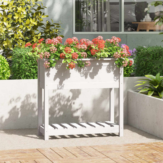 Utendørs Blomsterkasse Plantekasse Tre med hylle Hvit 82,5x34,5x81 cm heltre furu