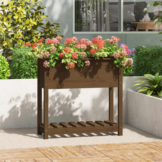 Utendørs Blomsterkasse Plantekasse Tre med hylle Honningbrun 82,5x34,5x81 cm heltre furu