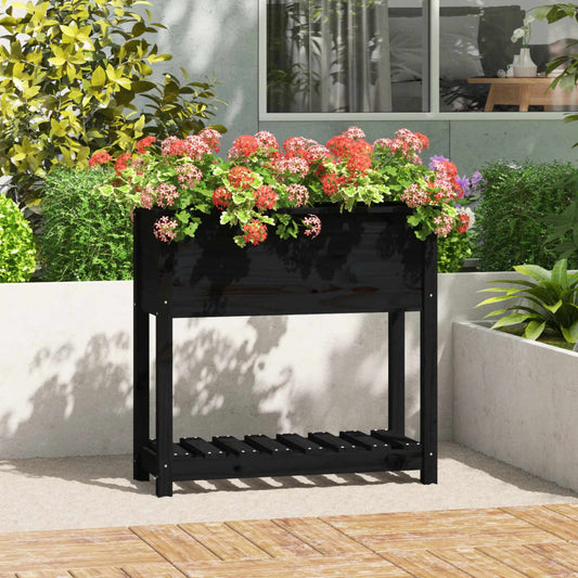 Utendørs Blomsterkasse Plantekasse Tre med hylle Svart 82,5x34,5x81 cm heltre furu