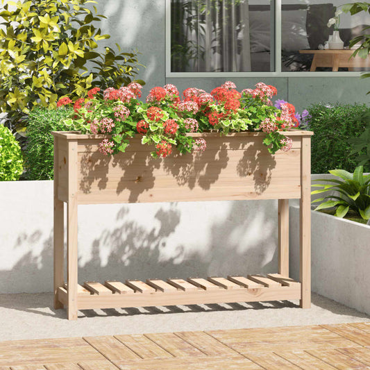 Utendørs Blomsterkasse Plantekasse Tre med hylle 111,5x34,5x81 cm heltre furu