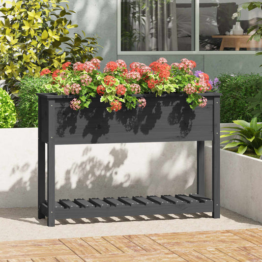 Utendørs Blomsterkasse Plantekasse Tre med hylle Grå 111,5x34,5x81 cm heltre furu