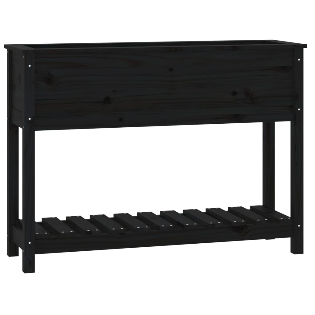 Plantekasse med hylle svart 111,5x34,5x81 cm heltre furu