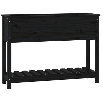 Plantekasse med hylle svart 111,5x34,5x81 cm heltre furu