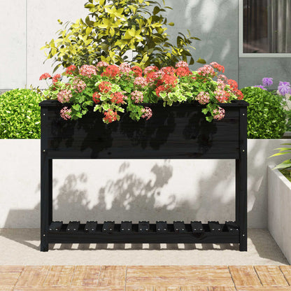 Plantekasse med hylle svart 111,5x34,5x81 cm heltre furu
