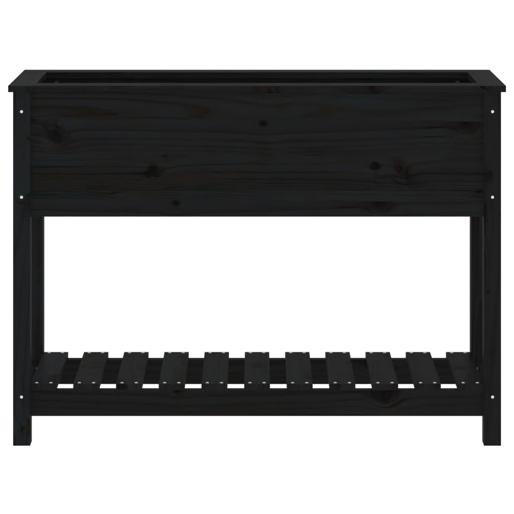 Plantekasse med hylle svart 111,5x34,5x81 cm heltre furu
