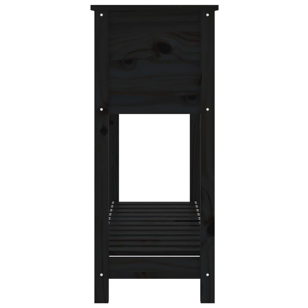 Plantekasse med hylle svart 111,5x34,5x81 cm heltre furu