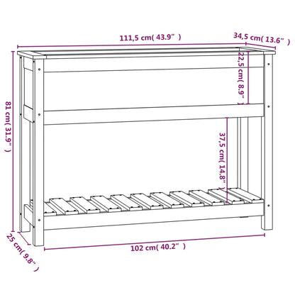 Plantekasse med hylle svart 111,5x34,5x81 cm heltre furu