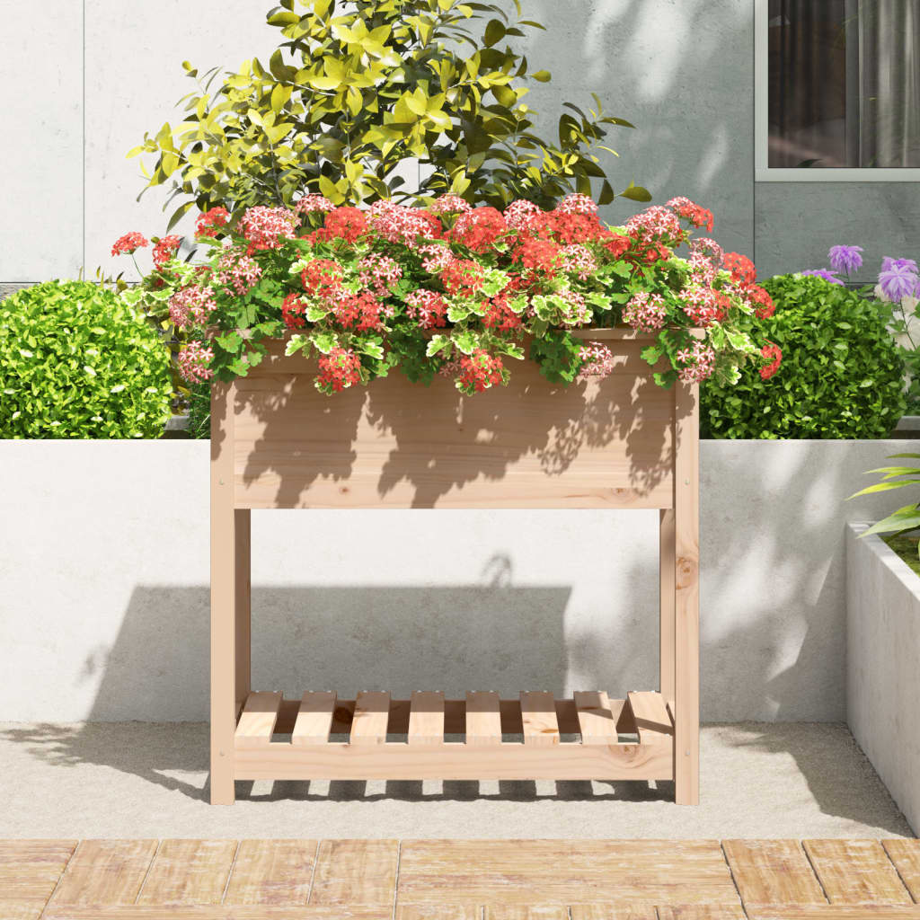 Plantekasse med hylle hvit 82,5x54x81 cm heltre furu