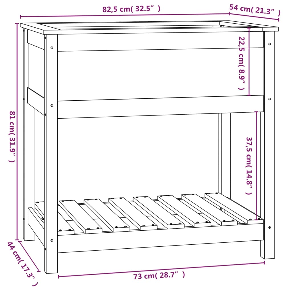 Plantekasse med hylle hvit 82,5x54x81 cm heltre furu