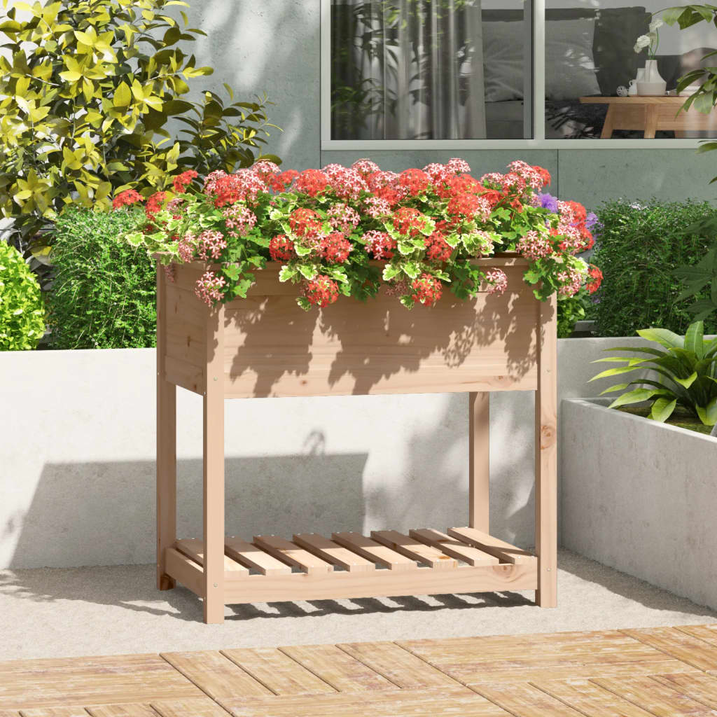Plantekasse med hylle hvit 82,5x54x81 cm heltre furu