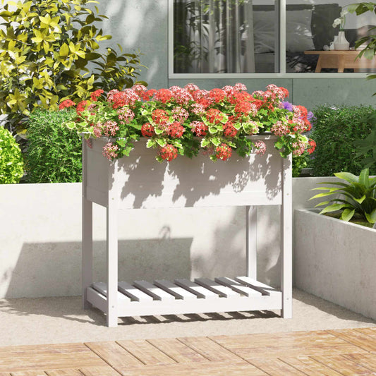 Utendørs Blomsterkasse Plantekasse Tre med hylle Hvit 82,5x54x81 cm heltre furu