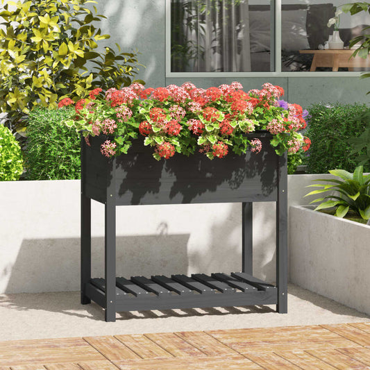 Utendørs Blomsterkasse Plantekasse Tre med hylle Svart 82,5x54x81 cm heltre furu
