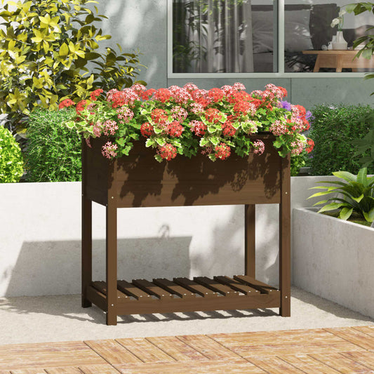 Utendørs Blomsterkasse Plantekasse Tre med hylle Honningbrun 82,5x54x81 cm heltre furu