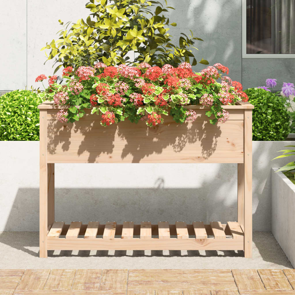 Utendørs Blomsterkasse Plantekasse Tre med hylle 111,5x54x81 cm heltre furu