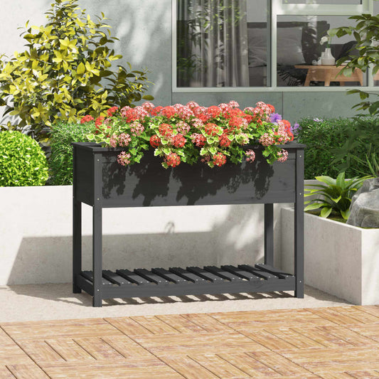 Utendørs Blomsterkasse Plantekasse Tre med hylle Svart 111,5x54x81 cm heltre furu