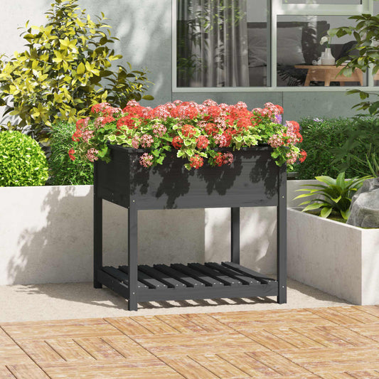 Utendørs Blomsterkasse Plantekasse Tre med hylle Grå 82,5x82,5x81 cm heltre furu