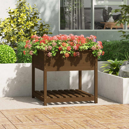 Utendørs Blomsterkasse Plantekasse Tre med hylle Honningbrun 82,5x82,5x81 cm heltre furu