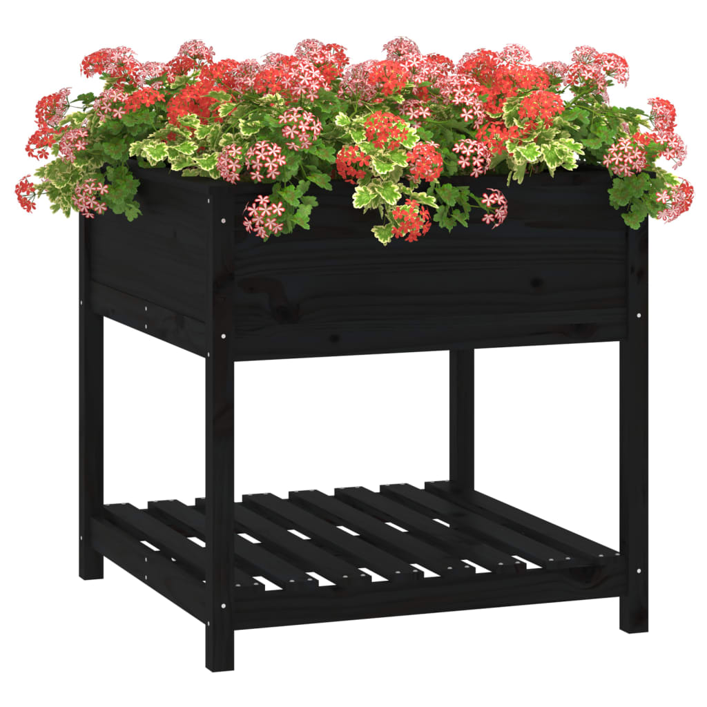 Utendørs Blomsterkasse Plantekasse Tre med hylle Hvit 82,5x82,5x81 cm heltre furu