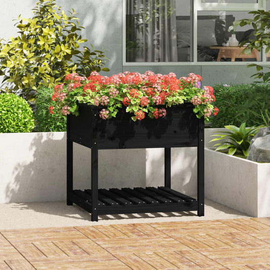 Utendørs Blomsterkasse Plantekasse Tre med hylle Hvit 82,5x82,5x81 cm heltre furu