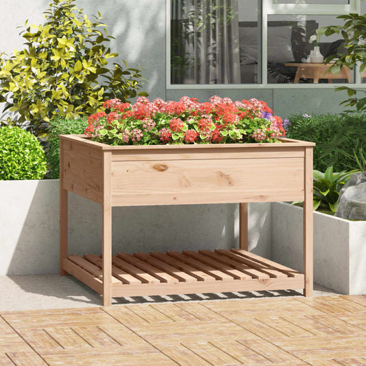Utendørs Blomsterkasse Plantekasse Tre med hylle 111,5x111,5x81 cm heltre furu