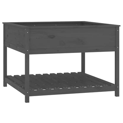 Plantekasse med hylle grå 111,5x111,5x81 cm heltre furu