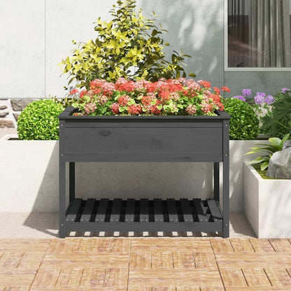 Plantekasse med hylle grå 111,5x111,5x81 cm heltre furu