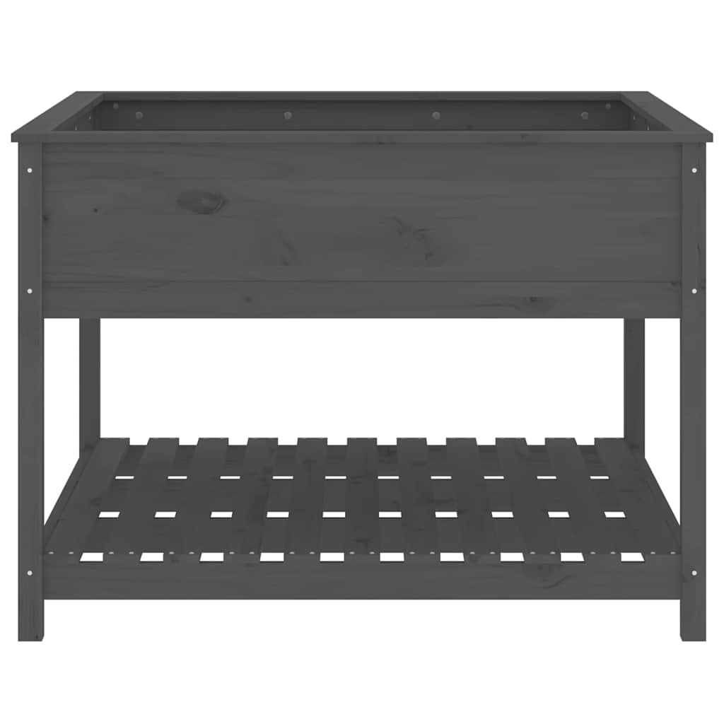 Plantekasse med hylle grå 111,5x111,5x81 cm heltre furu