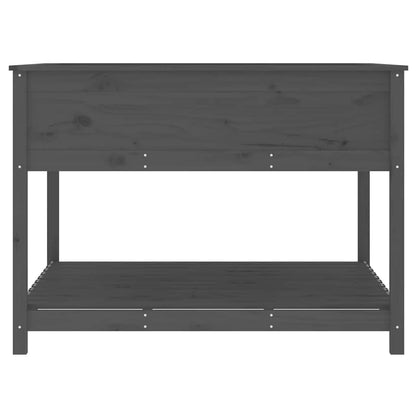 Plantekasse med hylle grå 111,5x111,5x81 cm heltre furu