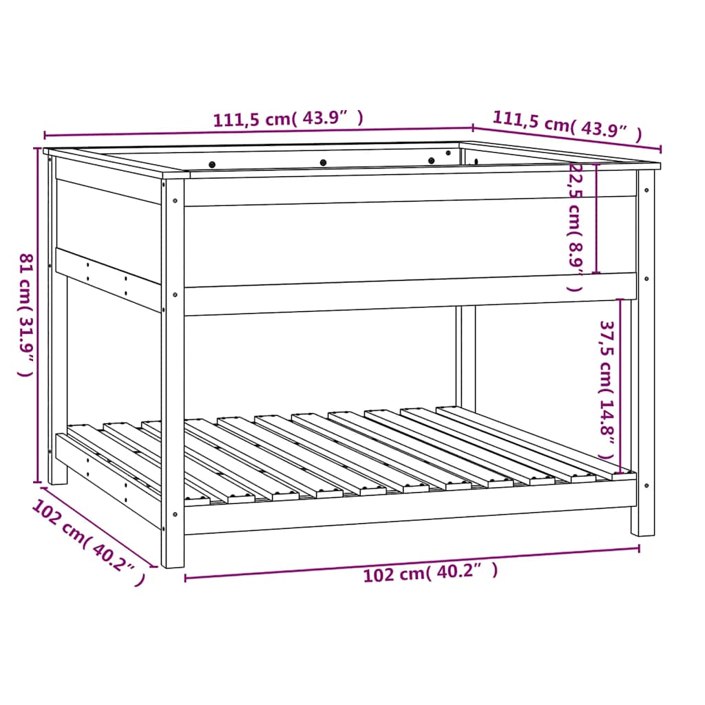 Plantekasse med hylle grå 111,5x111,5x81 cm heltre furu
