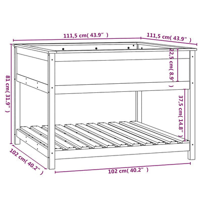 Plantekasse med hylle grå 111,5x111,5x81 cm heltre furu