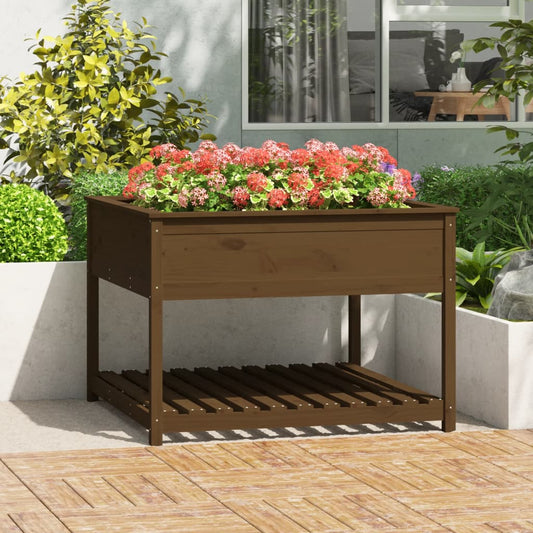 Utendørs Blomsterkasse Plantekasse Tre med hylle Honningbrun 111,5x111,5x81 cm heltre furu