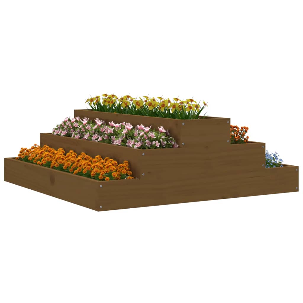 Utendørs Blomsterkasse Plantekasse Tre Honningbrun 80x80x27 cm heltre furu