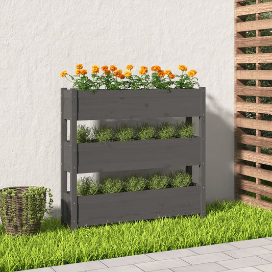 Utendørs Blomsterkasse Plantekasse Tre Grå 112x25x104,5 cm heltre furu