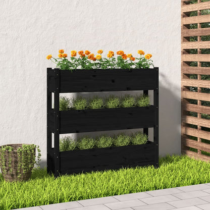 Plantekasse svart 112x25x104,5 cm heltre furu
