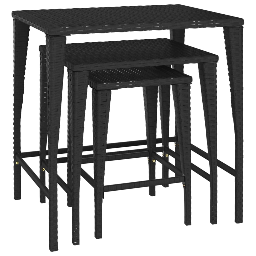 Hagebord Kunstrotting Stablebord 3 stk Svart polyrotting