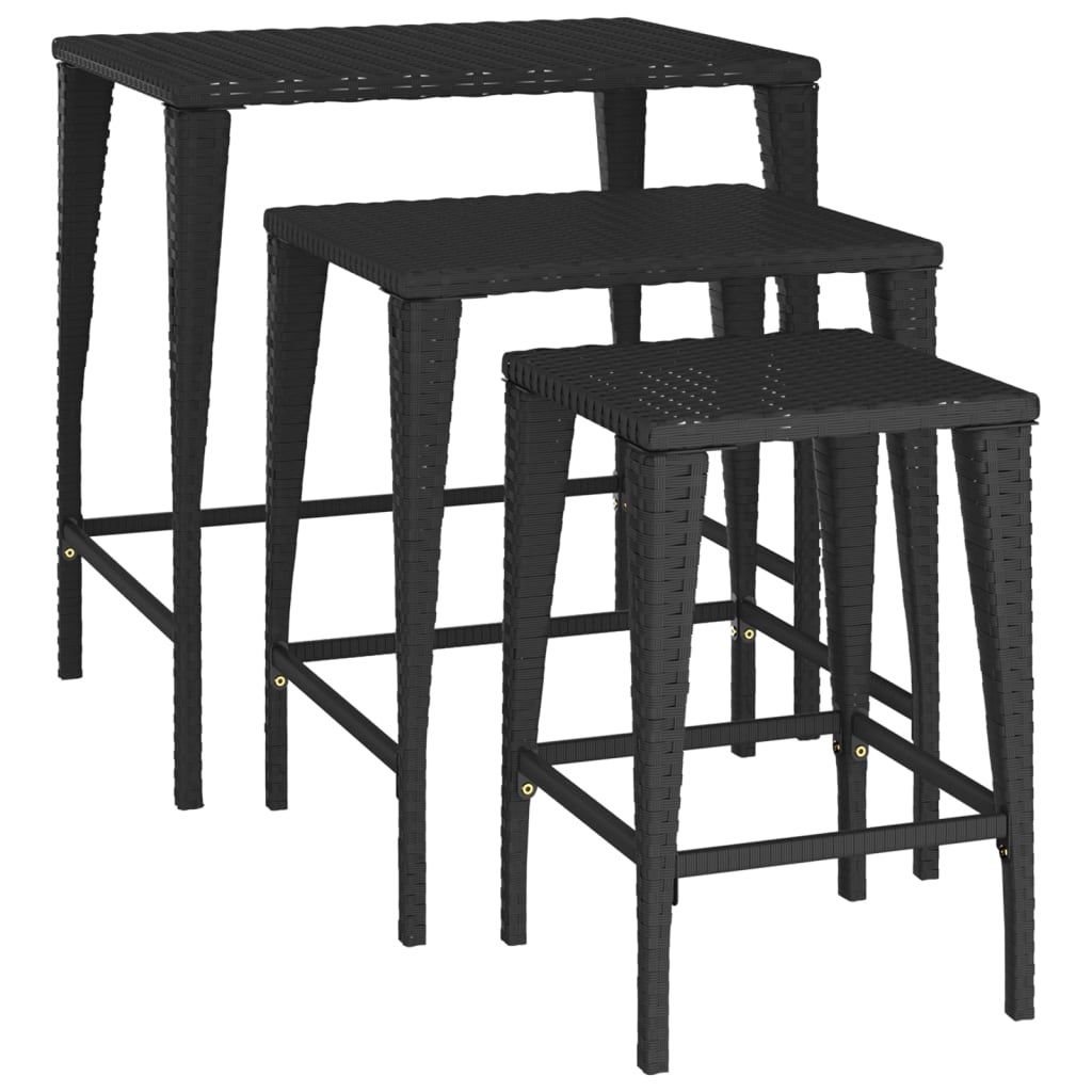 Hagebord Kunstrotting Stablebord 3 stk Svart polyrotting