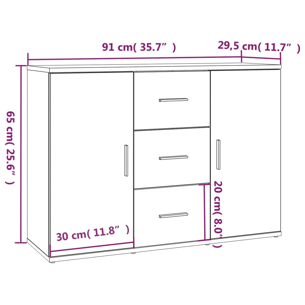 Skjenk sonoma eik 91x29,5x65 cm konstruert tre