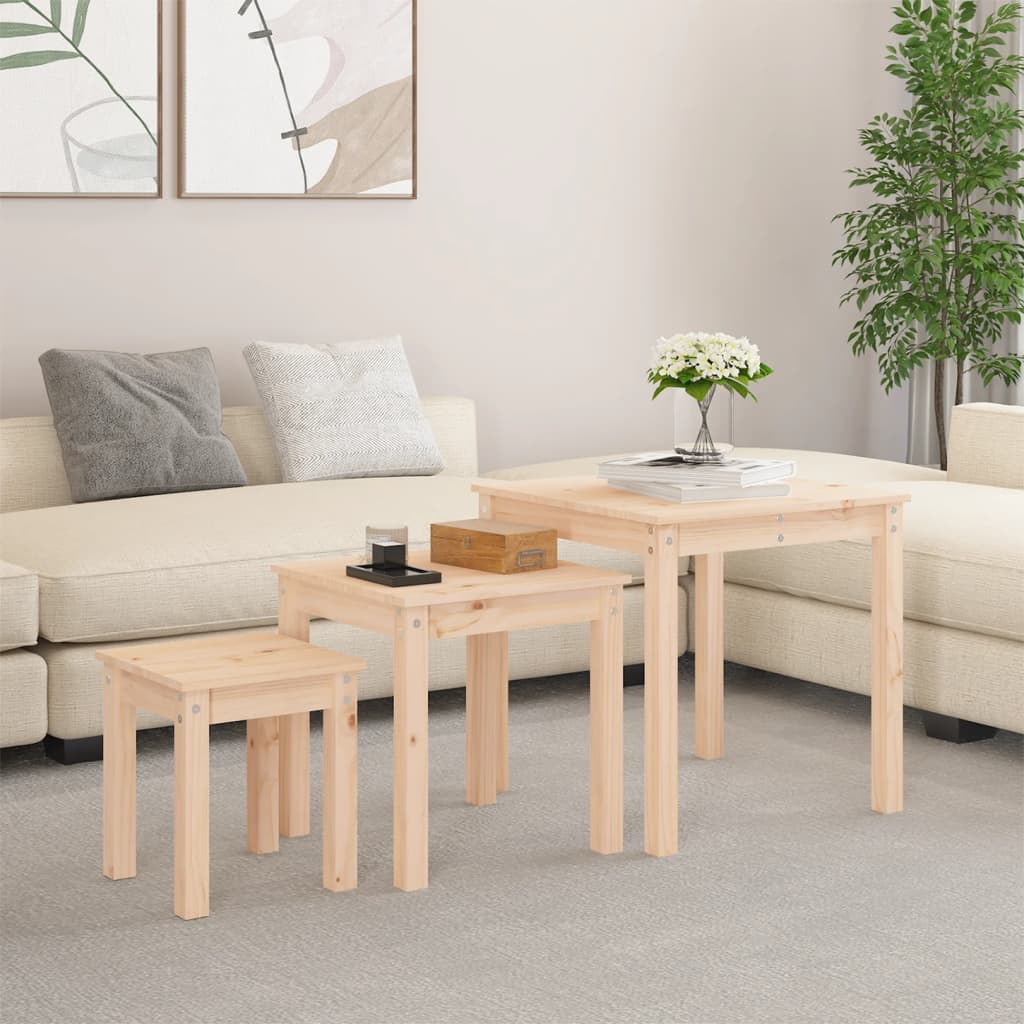 Sidebord Tre Stablebord 3 stk heltre furu