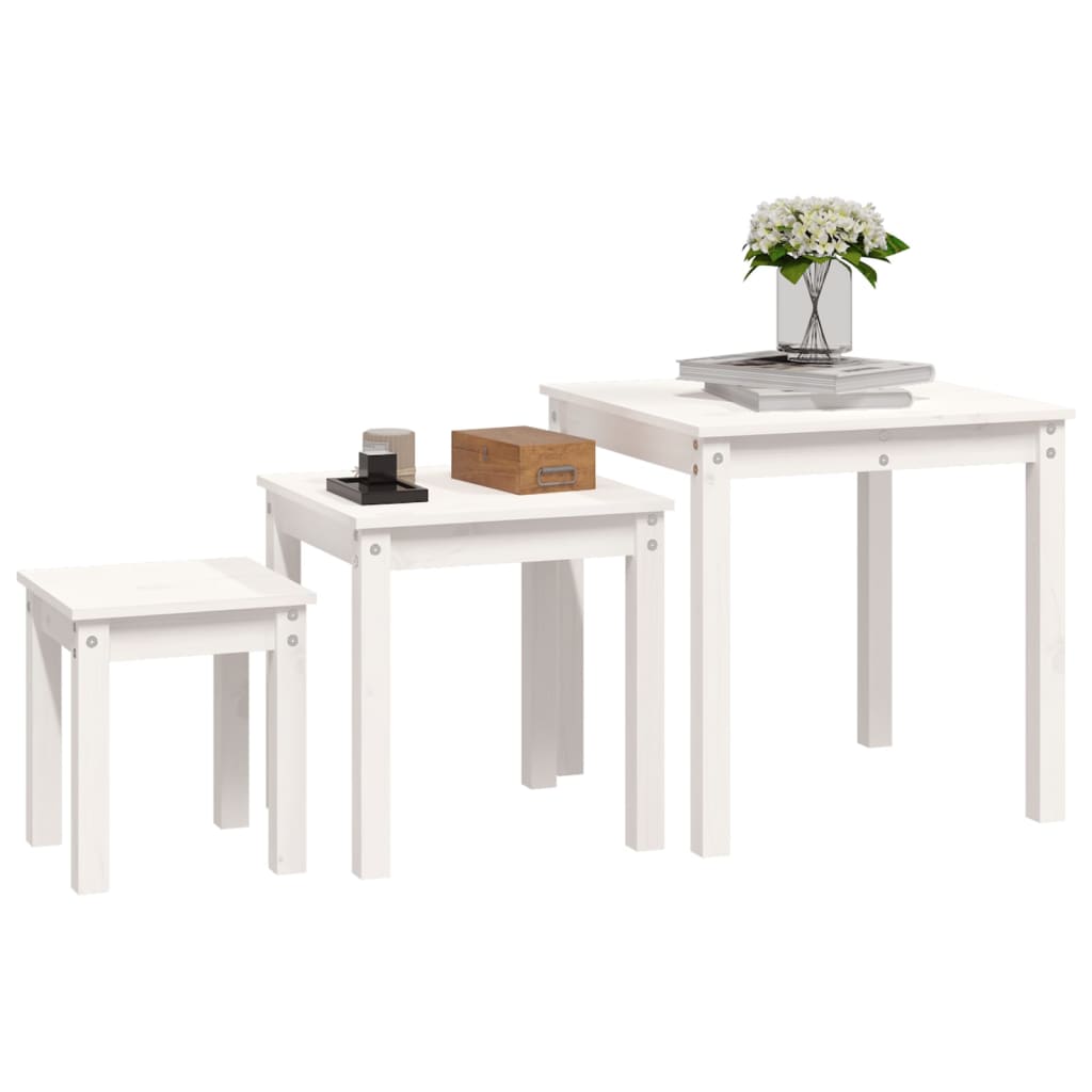 Sidebord Hvit Stablebare 3 stk heltre furu
