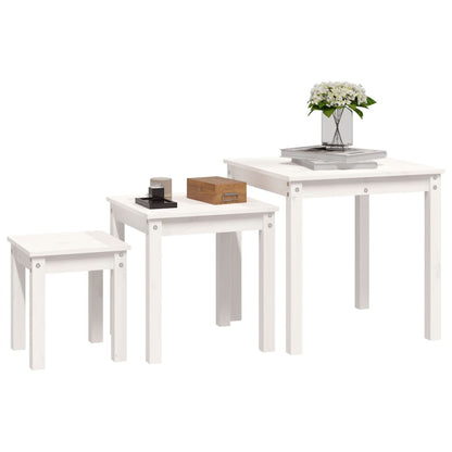 Sidebord Hvit Stablebare 3 stk heltre furu