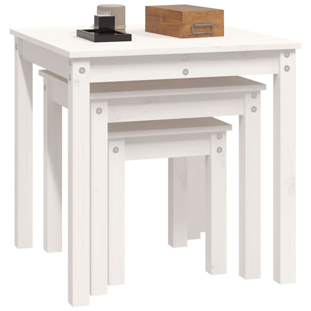 Sidebord Hvit Stablebare 3 stk heltre furu