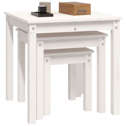 Sidebord Hvit Stablebare 3 stk heltre furu