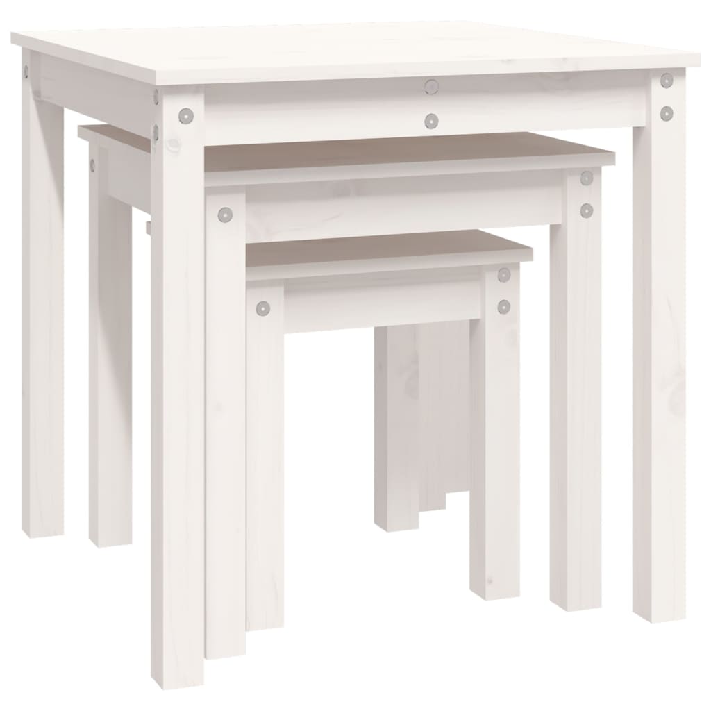Sidebord Hvit Stablebare 3 stk heltre furu