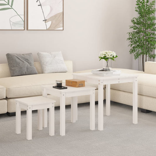 Sidebord Hvit Stablebare 3 stk heltre furu