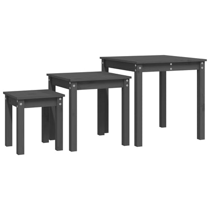 Sidebord Tre Stablebare 3 stk Grå heltre furu